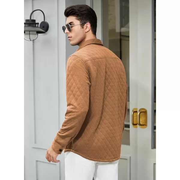 JMIERR Mens Quilted Shirt Jackets Casual Long Sleeve Snap Button Down Shirts with Pockets