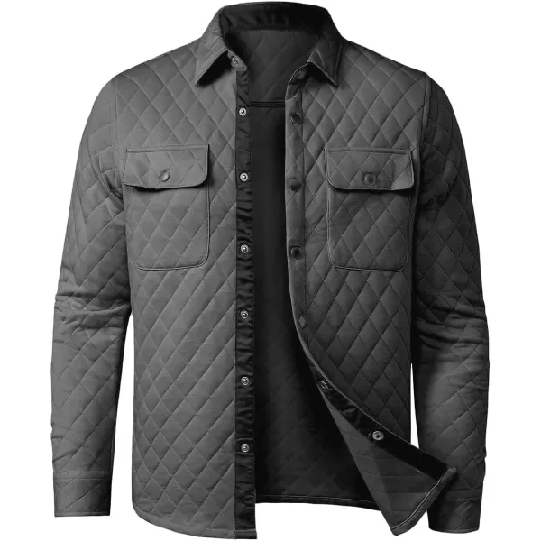 JMIERR Mens Quilted Shirt Jackets Casual Long Sleeve Snap Button Down Shirts with Pockets
