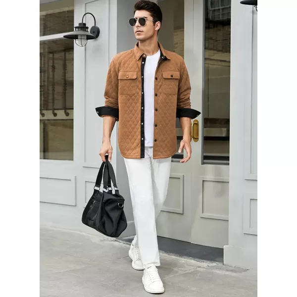 JMIERR Mens Quilted Shirt Jackets Casual Long Sleeve Snap Button Down Shirts with Pockets