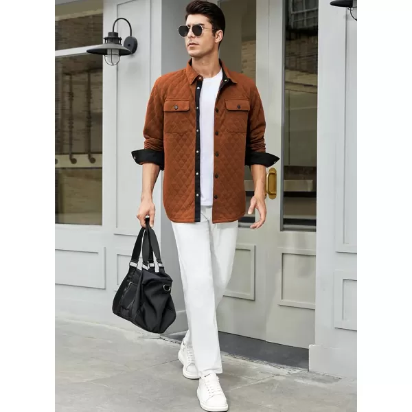 JMIERR Mens Quilted Shirt Jackets Casual Long Sleeve Snap Button Down Shirts with Pockets