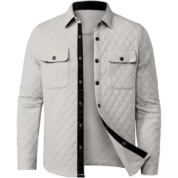 JMIERR Mens Quilted Shirt Jackets Casual Long Sleeve Snap Button Down Shirts with Pockets