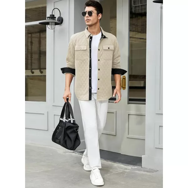 JMIERR Mens Quilted Shirt Jackets Casual Long Sleeve Snap Button Down Shirts with Pockets