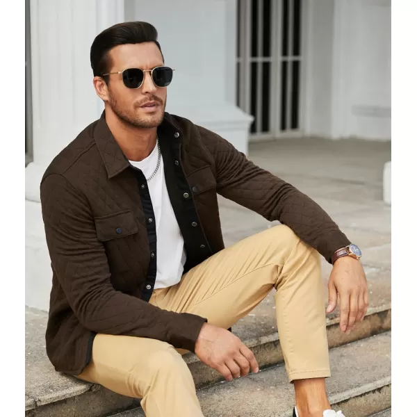 JMIERR Mens Quilted Shirt Jackets Casual Long Sleeve Snap Button Down Shirts with Pockets