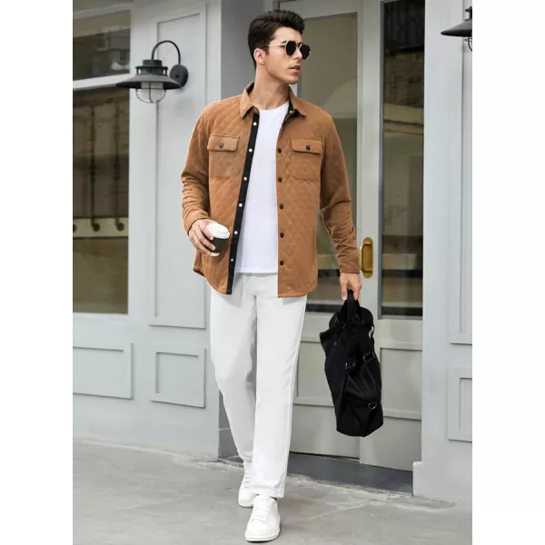 JMIERR Mens Quilted Shirt Jackets Casual Long Sleeve Snap Button Down Shirts with Pockets