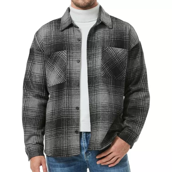 JMIERR Mens Flannel Shirts Shackets Casual Button Down Long Sleeve Plaid Shirt Cotton Lightweight Jackets with Pockets