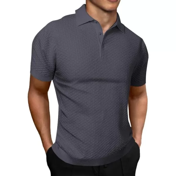 JMIERR Mens Knit Polo Shirts Button Up Textured T Shirts Casual Solid Color Slim Fit Short Sleeve Summer Golf Tee Shirt