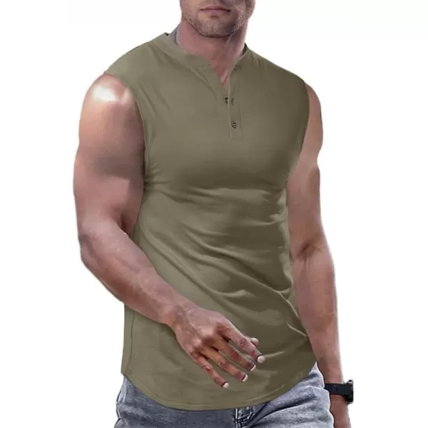 JMIERR Men's Muscle Sleeveless Tank Tops Slim Henley Longline Cotton T-Shirt Tees with Button