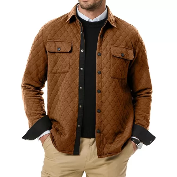 JMIERR Mens Quilted Shirt Jackets Casual Long Sleeve Snap Button Down Shirts with Pockets