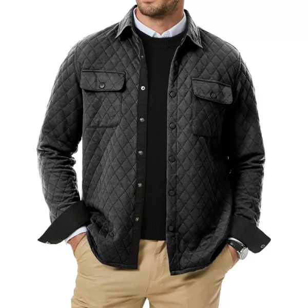 JMIERR Mens Quilted Shirt Jackets Casual Long Sleeve Snap Button Down Shirts with Pockets