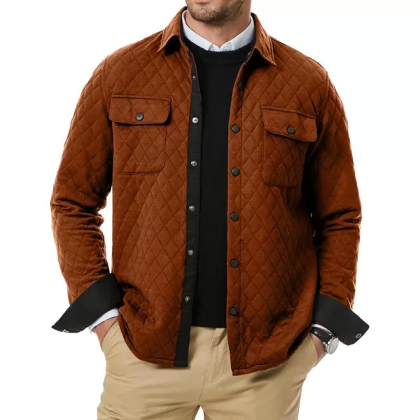 JMIERR Mens Quilted Shirt Jackets Casual Long Sleeve Snap Button Down Shirts with Pockets
