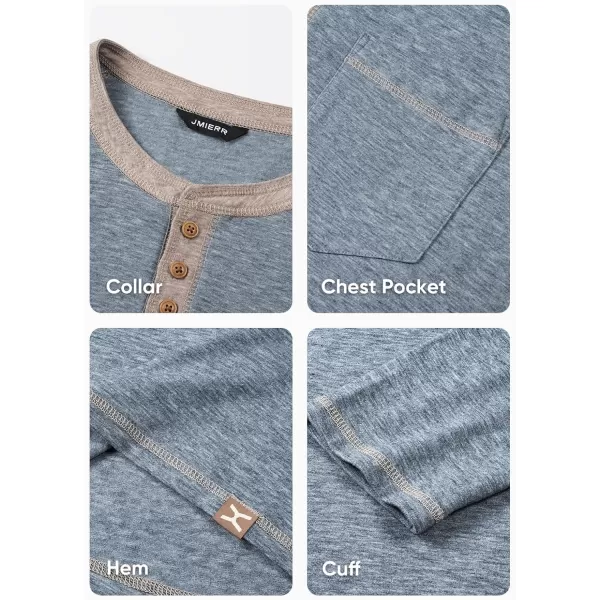JMIERR Men's Henley Long/Short Sleeve T-Shirt Stretch Cotton Casual Pullover Tee Shirts with Pockets
