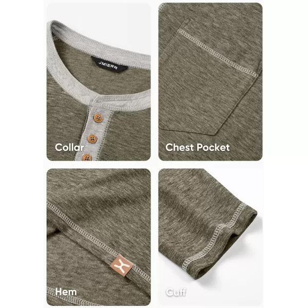 JMIERR Men's Henley Long/Short Sleeve T-Shirt Stretch Cotton Casual Pullover Tee Shirts with Pockets