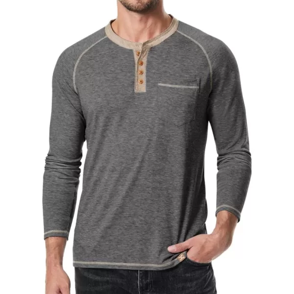 JMIERR Men's Henley Long/Short Sleeve T-Shirt Stretch Cotton Casual Pullover Tee Shirts with Pockets