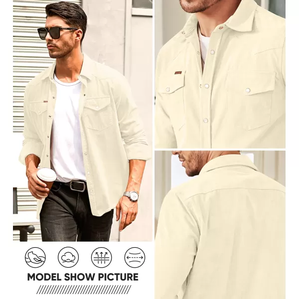 JMIERR Men's Corduroy Shirts Casual Western Long Sleeve Button Down Shacket Jackets with 2 Flap Pocket
