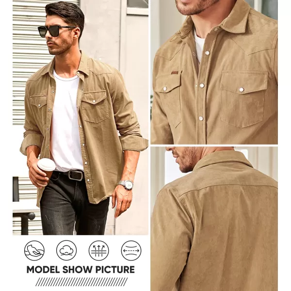 JMIERR Men's Corduroy Shirts Casual Western Long Sleeve Button Down Shacket Jackets with 2 Flap Pocket