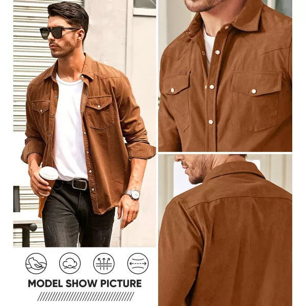 JMIERR Men's Corduroy Shirts Casual Western Long Sleeve Button Down Shacket Jackets with 2 Flap Pocket