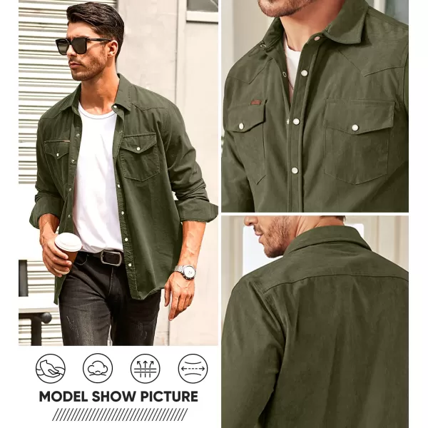 JMIERR Men's Corduroy Shirts Casual Western Long Sleeve Button Down Shacket Jackets with 2 Flap Pocket