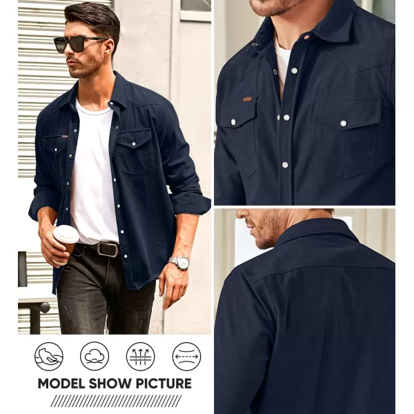 JMIERR Men's Corduroy Shirts Casual Western Long Sleeve Button Down Shacket Jackets with 2 Flap Pocket