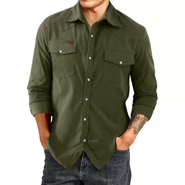 JMIERR Men's Corduroy Shirts Casual Western Long Sleeve Button Down Shacket Jackets with 2 Flap Pocket