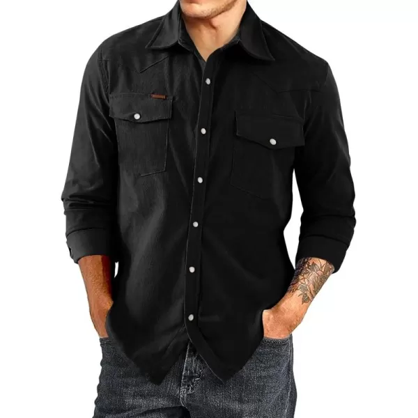 JMIERR Men's Corduroy Shirts Casual Western Long Sleeve Button Down Shacket Jackets with 2 Flap Pocket