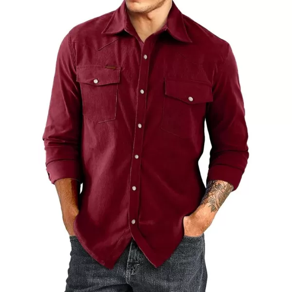 JMIERR Men's Corduroy Shirts Casual Western Long Sleeve Button Down Shacket Jackets with 2 Flap Pocket