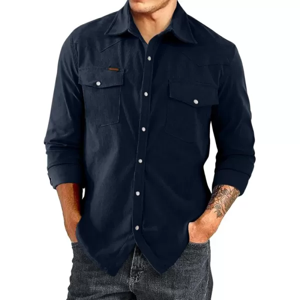 JMIERR Men's Corduroy Shirts Casual Western Long Sleeve Button Down Shacket Jackets with 2 Flap Pocket