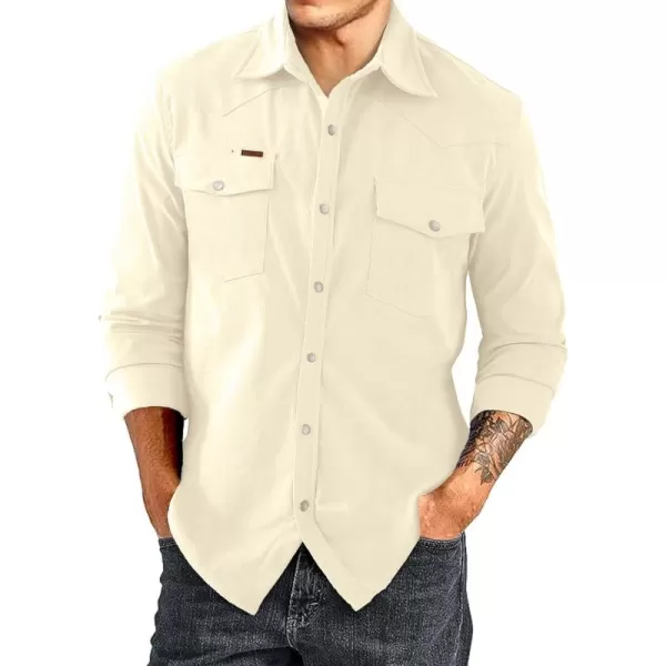 JMIERR Men's Corduroy Shirts Casual Western Long Sleeve Button Down Shacket Jackets with 2 Flap Pocket
