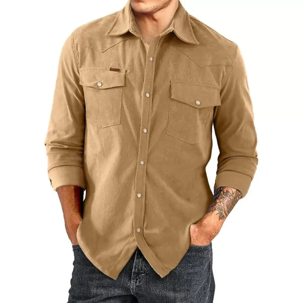 JMIERR Men's Corduroy Shirts Casual Western Long Sleeve Button Down Shacket Jackets with 2 Flap Pocket