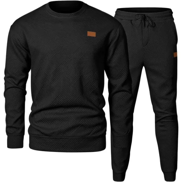 JMIERR Mens 2 Piece Outfits Knit Jacquard Pullover Sweatshirt Tracksuit &amp; Joggers Sweatpants Sweatsuit Sets with Pockets
