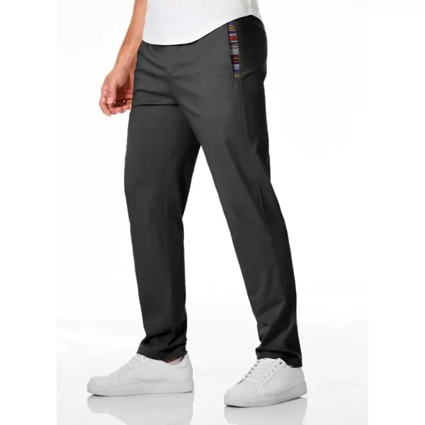 JMIERR Men's Casual Pants Cotton Twill Elastic Drawstring Waist Tapered Chino Pants with Pockets