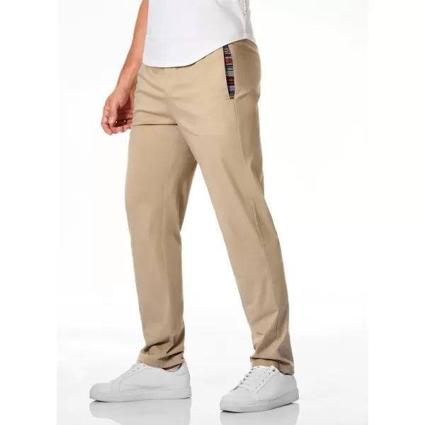 JMIERR Men's Casual Pants Cotton Twill Elastic Drawstring Waist Tapered Chino Pants with Pockets