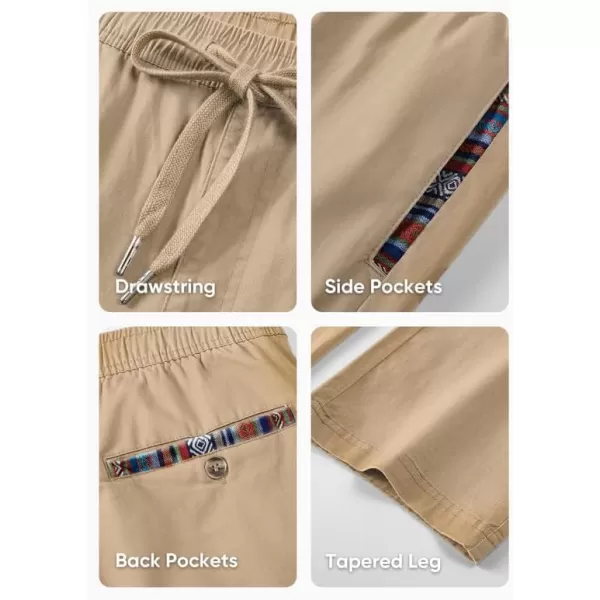 JMIERR Men's Casual Pants Cotton Twill Elastic Drawstring Waist Tapered Chino Pants with Pockets