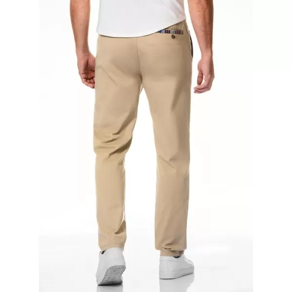 JMIERR Men's Casual Pants Cotton Twill Elastic Drawstring Waist Tapered Chino Pants with Pockets