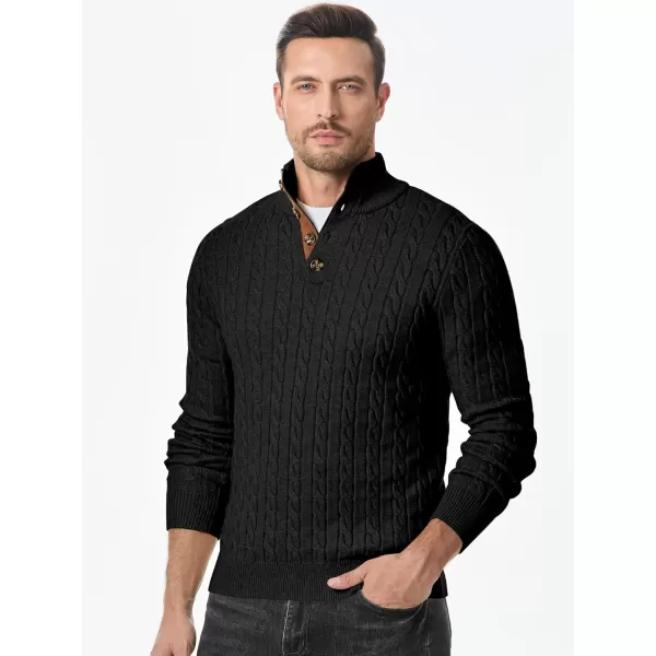 imageJMIERR Mens Cable Knit Pullover Sweater Casual Long Sleeve Stand Collar Button Knitted Sweaters0 Black