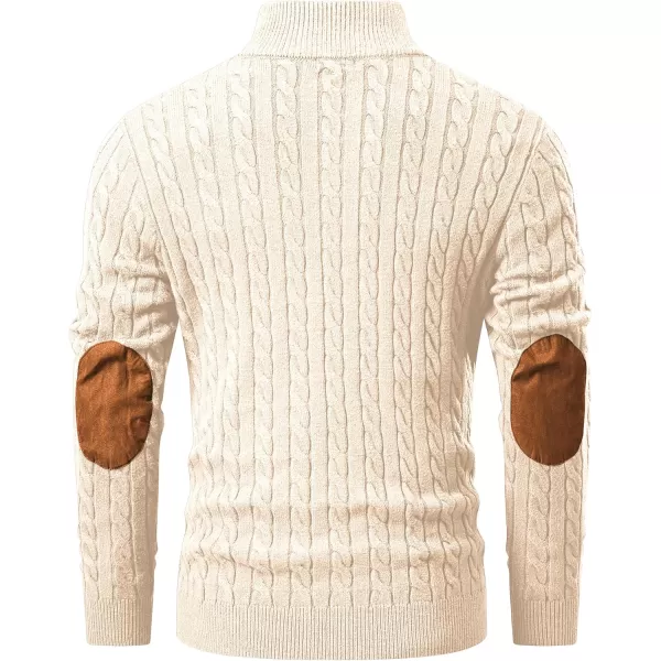 imageJMIERR Mens Cable Knit Pullover Sweater Casual Long Sleeve Stand Collar Button Knitted SweatersApricot