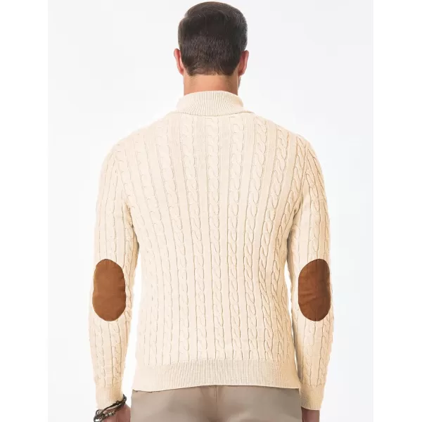 imageJMIERR Mens Cable Knit Pullover Sweater Casual Long Sleeve Stand Collar Button Knitted SweatersApricot