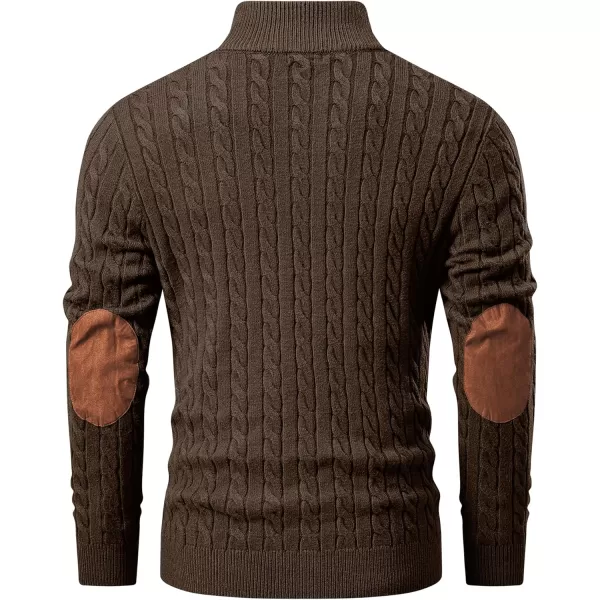 imageJMIERR Mens Cable Knit Pullover Sweater Casual Long Sleeve Stand Collar Button Knitted SweatersBrown