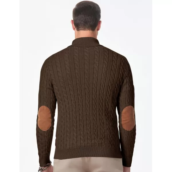 imageJMIERR Mens Cable Knit Pullover Sweater Casual Long Sleeve Stand Collar Button Knitted SweatersBrown