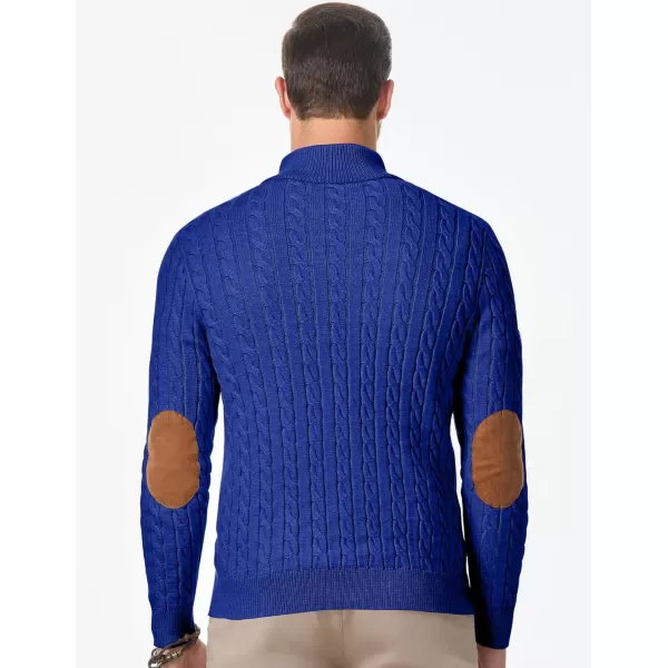 imageJMIERR Mens Cable Knit Pullover Sweater Casual Long Sleeve Stand Collar Button Knitted SweatersDark Blue
