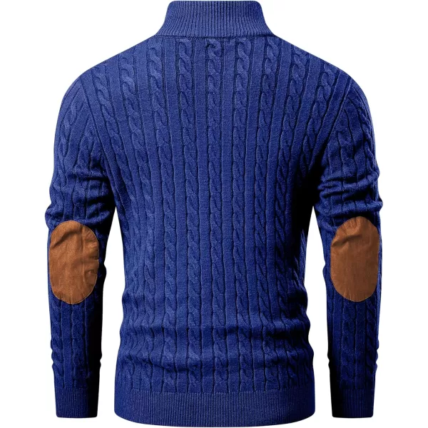 imageJMIERR Mens Cable Knit Pullover Sweater Casual Long Sleeve Stand Collar Button Knitted SweatersDark Blue