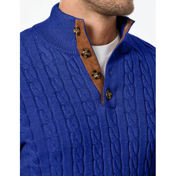 imageJMIERR Mens Cable Knit Pullover Sweater Casual Long Sleeve Stand Collar Button Knitted SweatersDark Blue