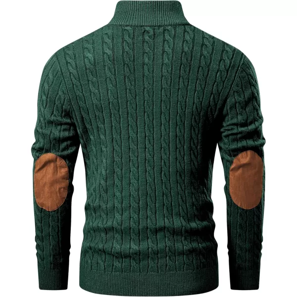 imageJMIERR Mens Cable Knit Pullover Sweater Casual Long Sleeve Stand Collar Button Knitted SweatersDark Green