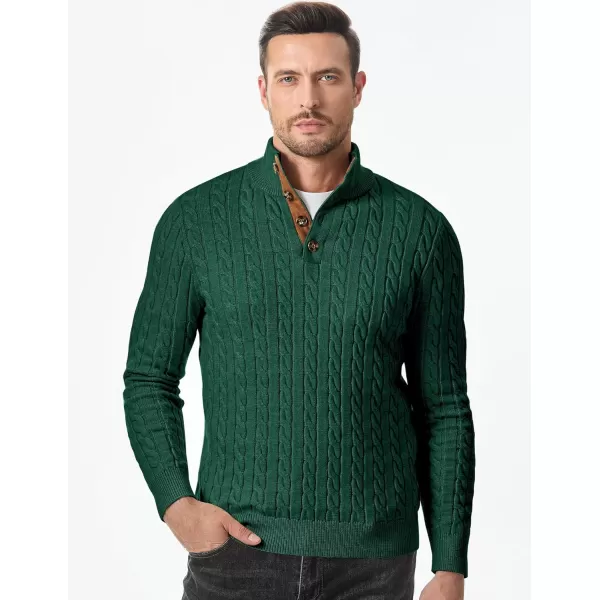 imageJMIERR Mens Cable Knit Pullover Sweater Casual Long Sleeve Stand Collar Button Knitted SweatersDark Green