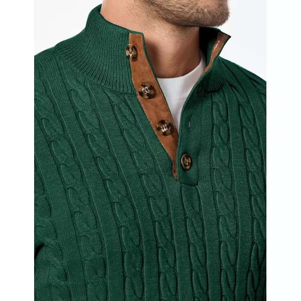 imageJMIERR Mens Cable Knit Pullover Sweater Casual Long Sleeve Stand Collar Button Knitted SweatersDark Green