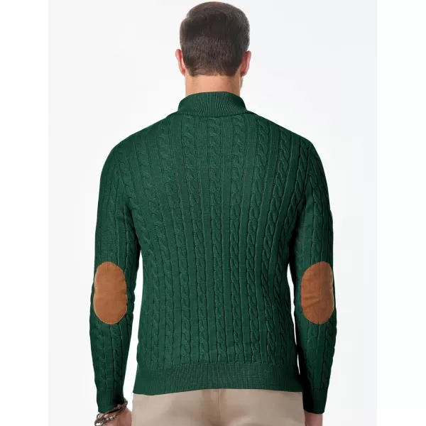 imageJMIERR Mens Cable Knit Pullover Sweater Casual Long Sleeve Stand Collar Button Knitted SweatersDark Green