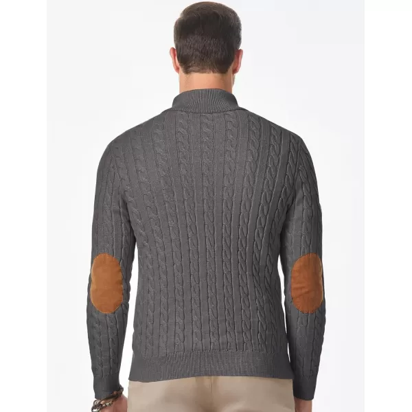 imageJMIERR Mens Cable Knit Pullover Sweater Casual Long Sleeve Stand Collar Button Knitted SweatersDark Grey