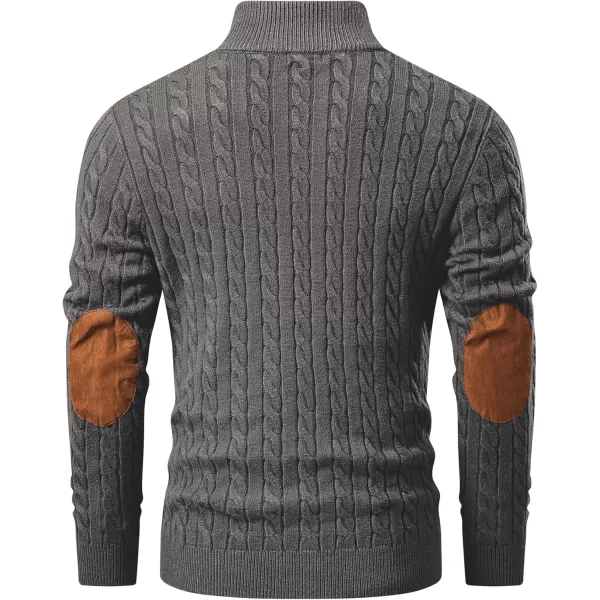 imageJMIERR Mens Cable Knit Pullover Sweater Casual Long Sleeve Stand Collar Button Knitted SweatersDark Grey