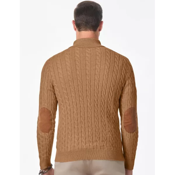 imageJMIERR Mens Cable Knit Pullover Sweater Casual Long Sleeve Stand Collar Button Knitted SweatersKhaki