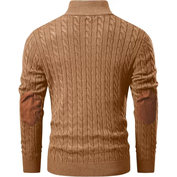 imageJMIERR Mens Cable Knit Pullover Sweater Casual Long Sleeve Stand Collar Button Knitted SweatersKhaki