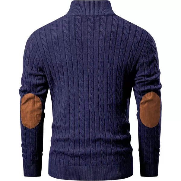 imageJMIERR Mens Cable Knit Pullover Sweater Casual Long Sleeve Stand Collar Button Knitted SweatersNavy Blue
